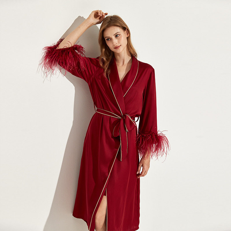 贝女梦新娘晨袍女士羽毛睡袍高级感婚礼化妆伴娘团结婚仿真丝浴袍,女士内衣/男士内衣/家居服,晨袍,淘宝优惠券,粉丝福利购,淘宝优惠卷