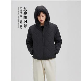 菱格棉服男款休闲装2025秋冬轻薄保暖蚕丝棉衣拉链衫连帽外套