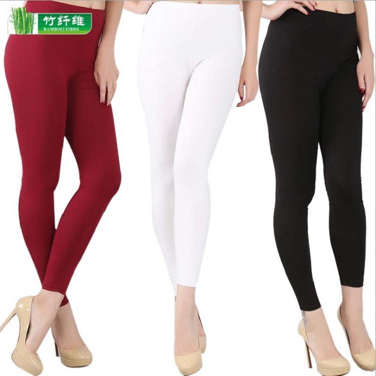 春夏秋女加肥大码小雏菊印花竹纤维弹力紧身打底裤九分裤七分