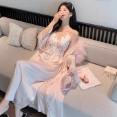 美背性感新款 露背胸垫蕾丝吊带睡裙纯欲风家居服 睡衣长裙冰丝法式