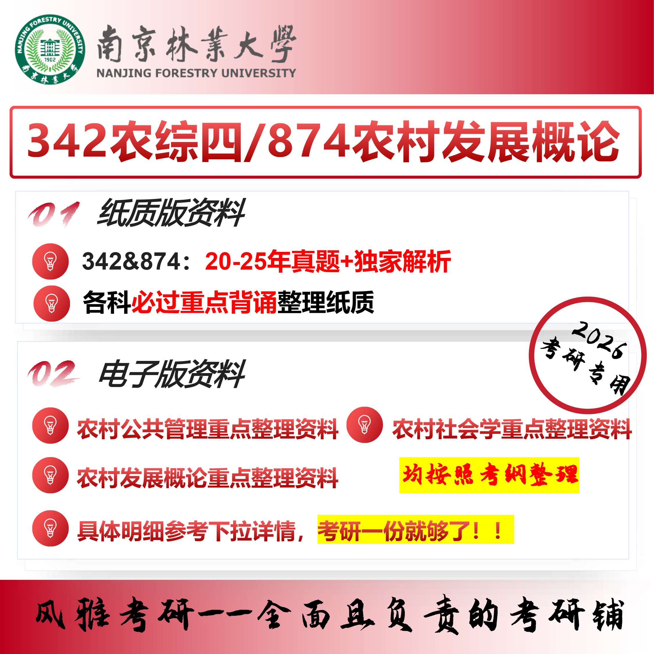 南京林业大学342农业知识综合四874农村发展概论考研真题资料