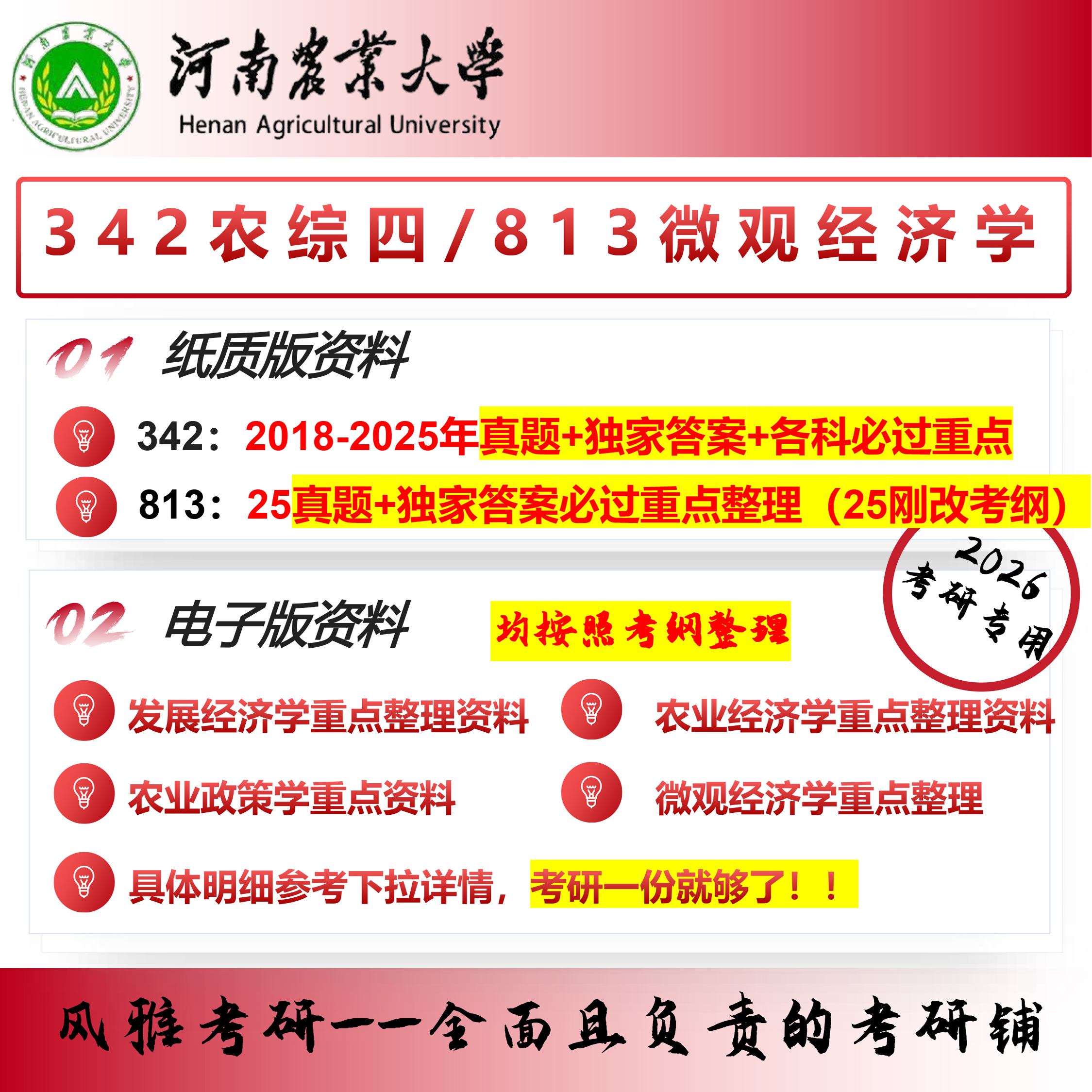 河南农业大学342农业知识综合四813微观经济学考研真题资料农业管理
