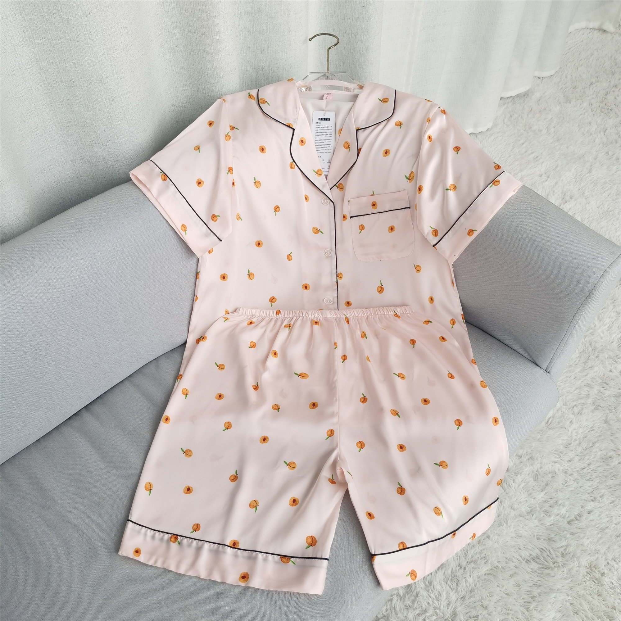 丝绸睡衣女水蜜桃夏季冰雪丝短袖短裤缎面真丝简约夏款家居服套装