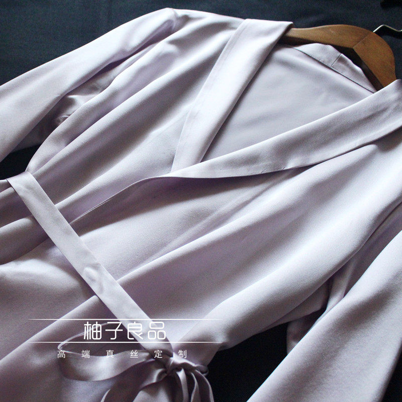 简约款22姆米小青果领真丝睡袍 秀气款纯桑蚕丝晨袍浴袍 可定制