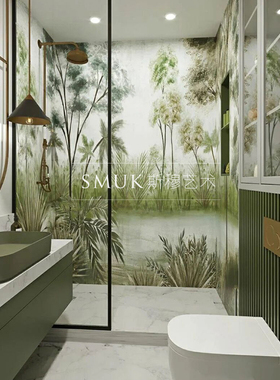 卫生间防水装饰挂画免打孔现代简约厕所浴室洗手间自粘画绿色植物