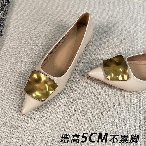 法式尖头浅口内增高通勤单鞋女