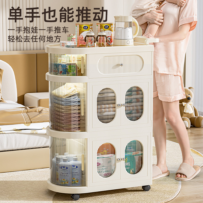 加厚移动母婴用品收纳柜宝宝衣物储物柜手推车家用开门边柜整理箱