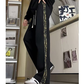 复古卫裤 阔腿裤 男女高街迷彩条纹运动裤 280G美式 直筒宽松休闲长裤