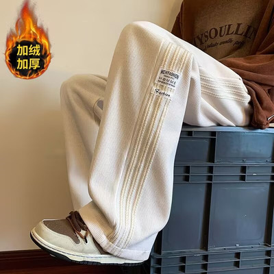 300G重磅条纹加绒直筒裤休闲长裤