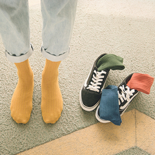 男士袜子四季中筒男袜日系纯棉运动袜简约文艺纯色竖条复古潮流袜