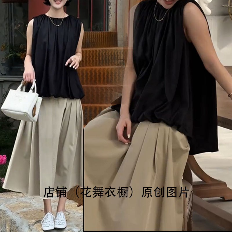 轻熟简约风无袖上衣半身裙套装女夏高级感洋气遮肉显瘦两件套慵懒图片