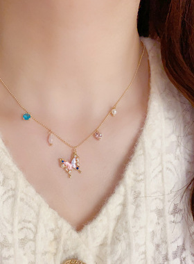 甜美气质时尚彩色蝴蝶吊坠项链