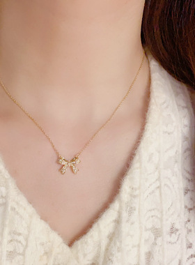 珍珠蝴蝶结锁骨链女气质甜美
