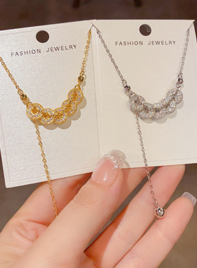 小众轻奢碎碎冰五帝钱流苏项链