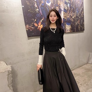 毛衣撞色上衣 打底衫 跳跃冬日 巴素兰羊毛亮片加厚针织衫