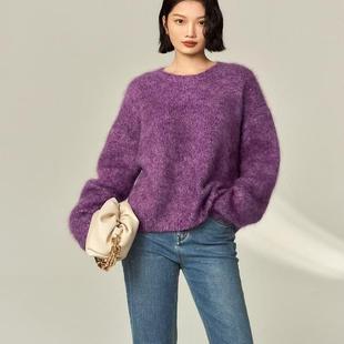 皇室拉绒~豹纹系列100%纯山羊绒针织衫上衣套头圆领加厚毛衣