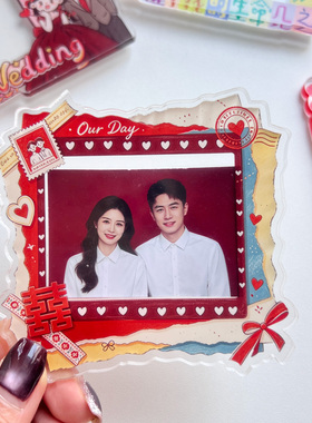 结婚登记照相框磁吸冰箱贴亚克力新房装饰新婚结婚情侣礼物大2寸
