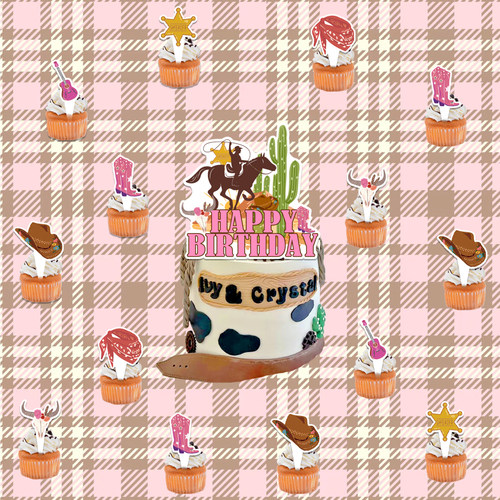 Cowgirl粉红女郎奶牛仔party甜品台女生ins装饰印花气球横幅生日