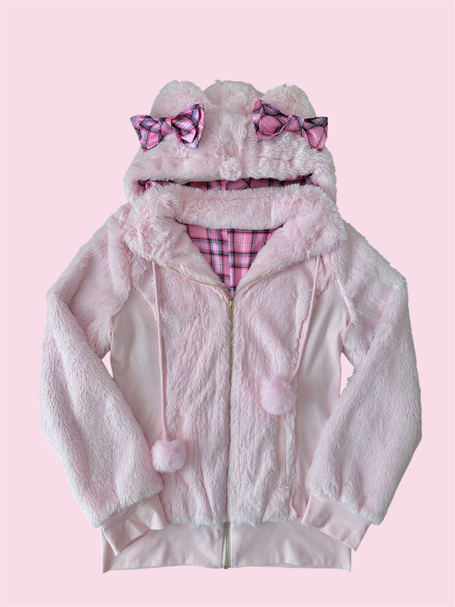 thumbnail for [Sweet Charm Sauce] Cat-ear Hot Girl GAL Mars Slim Fit Cute Plaid Plush Jacket