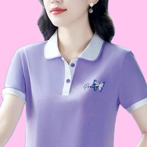 夏季妈妈装大码减龄翻领短袖T恤