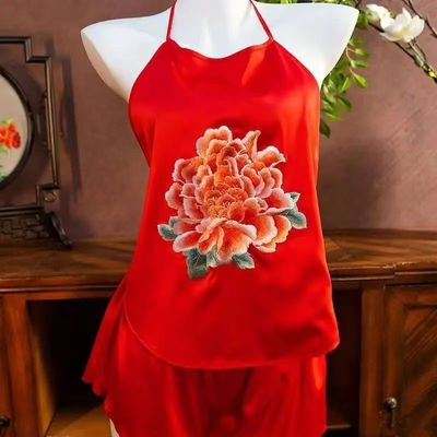 冰丝睡衣双层吊带性感绣花女士