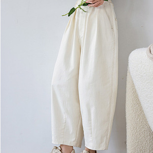 新品长绒棉高腰加厚撞色s微胖女生裤子休闲长裤松紧腰舒适微喇