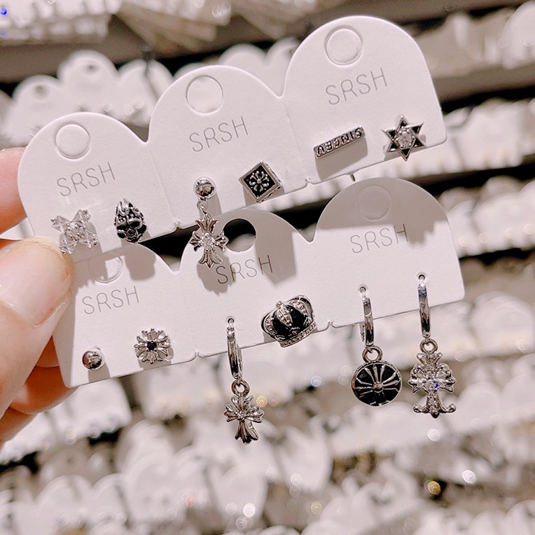 SRSH 上人上禾克罗伈复古做旧耳钉一卡三时尚十字架耳环潮流男女