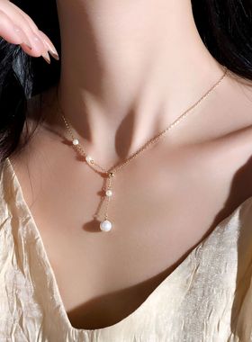 满天星珍珠项链流苏高级感毛衣链百搭气质轻奢锁骨链女零尚