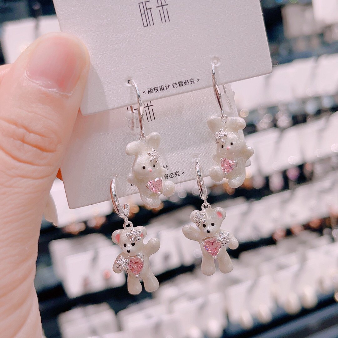 昕米可爱小兔子白色滴油耳坠耳钩时尚OL耳饰小众高级感女耳环