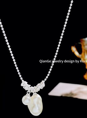 艺达 时尚气质巴洛克异性珍珠吊坠项链 小众百搭ins设计感锁骨链