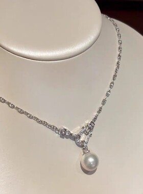 精工高货真金电镀满钻马蹄项链女天然珍珠小众锁骨链百搭轻奢项链