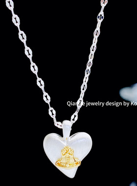 卡娜米娜 ins时尚简约拉丝撞色爱心土星项链甜酷百搭设计感锁骨链