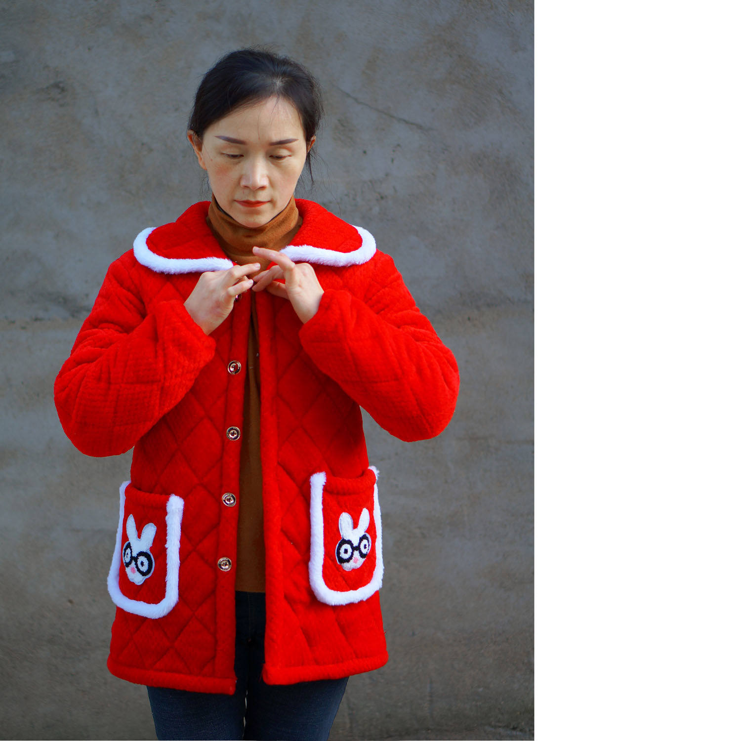 冬季女装加绒棉衣居家上衣时尚加厚棉袄休闲短款妈妈宽松保暖罩衣