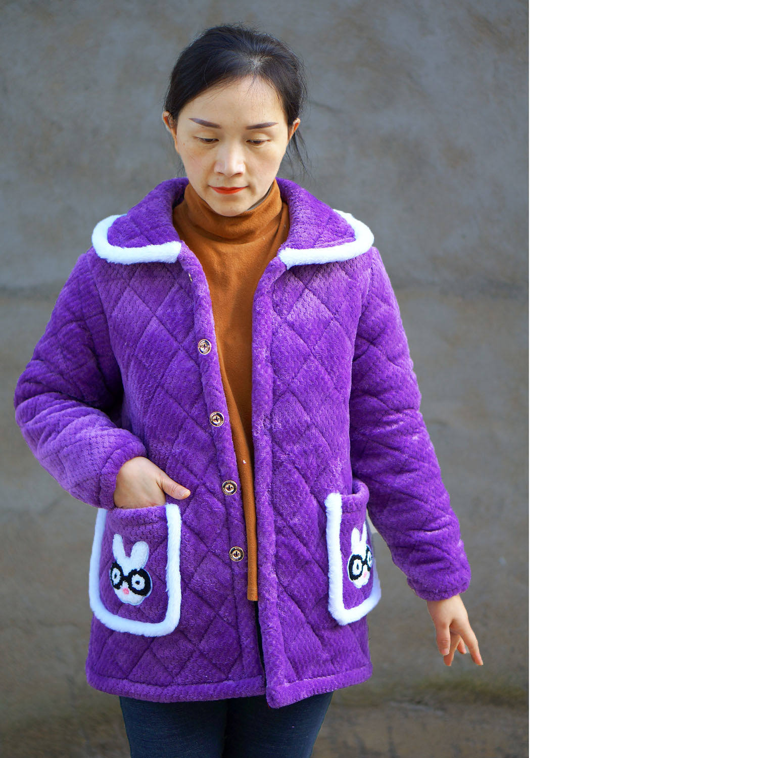 冬季女装三层加绒棉衣居家上衣时尚加厚棉袄休闲妈妈宽松保暖罩衣