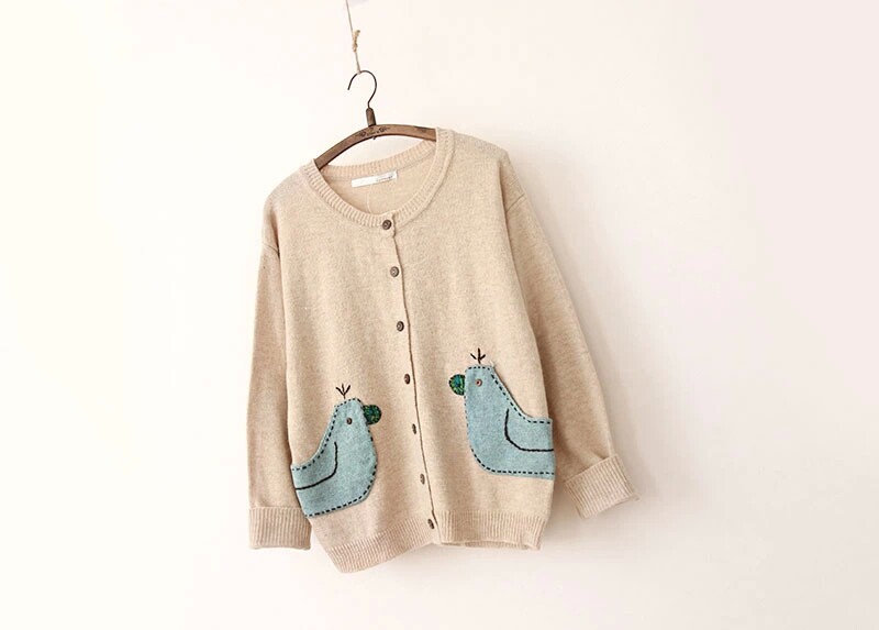 College wind sweater wool Cardigan solar system Mori girl Natural wind Birds pocket Beige Long sleeve coat Easy leisure timein the Women's clothing/Boutique , Wool sweater  category - from Buy2taobao.com to provide professional Taobao agent buy service