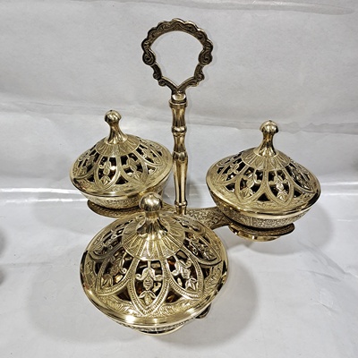 纯铜欧式糖果罐三格果酱调料方糖罐茶几摆件零食盘