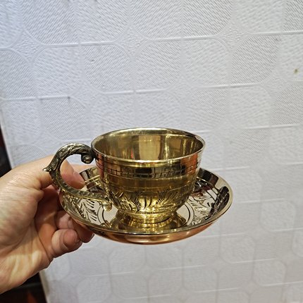纯铜咖啡杯茶杯欧式宫廷奶茶杯黄铜印度进口手工
