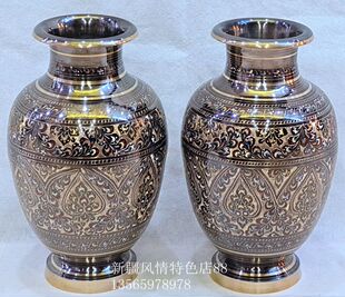 瓶巴基斯坦铜器花器摆件工艺品装 花瓶铜花瓶干花瓶欧式 饰品古典