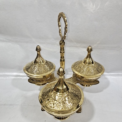 纯铜欧式宫廷风糖果零食咖啡果酱罐收纳巴基斯坦进口三格款