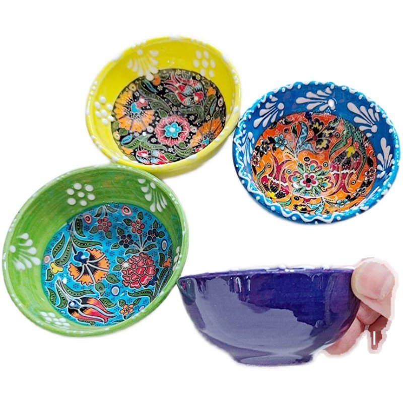 8厘米茶碗土陶伊朗手工上釉彩绘工艺品陶瓷碗茶杯颜色随机y30