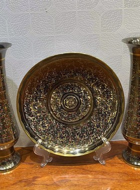 花瓶高34厘米盘子高30厘米巴基斯坦手工摆件铜花瓶