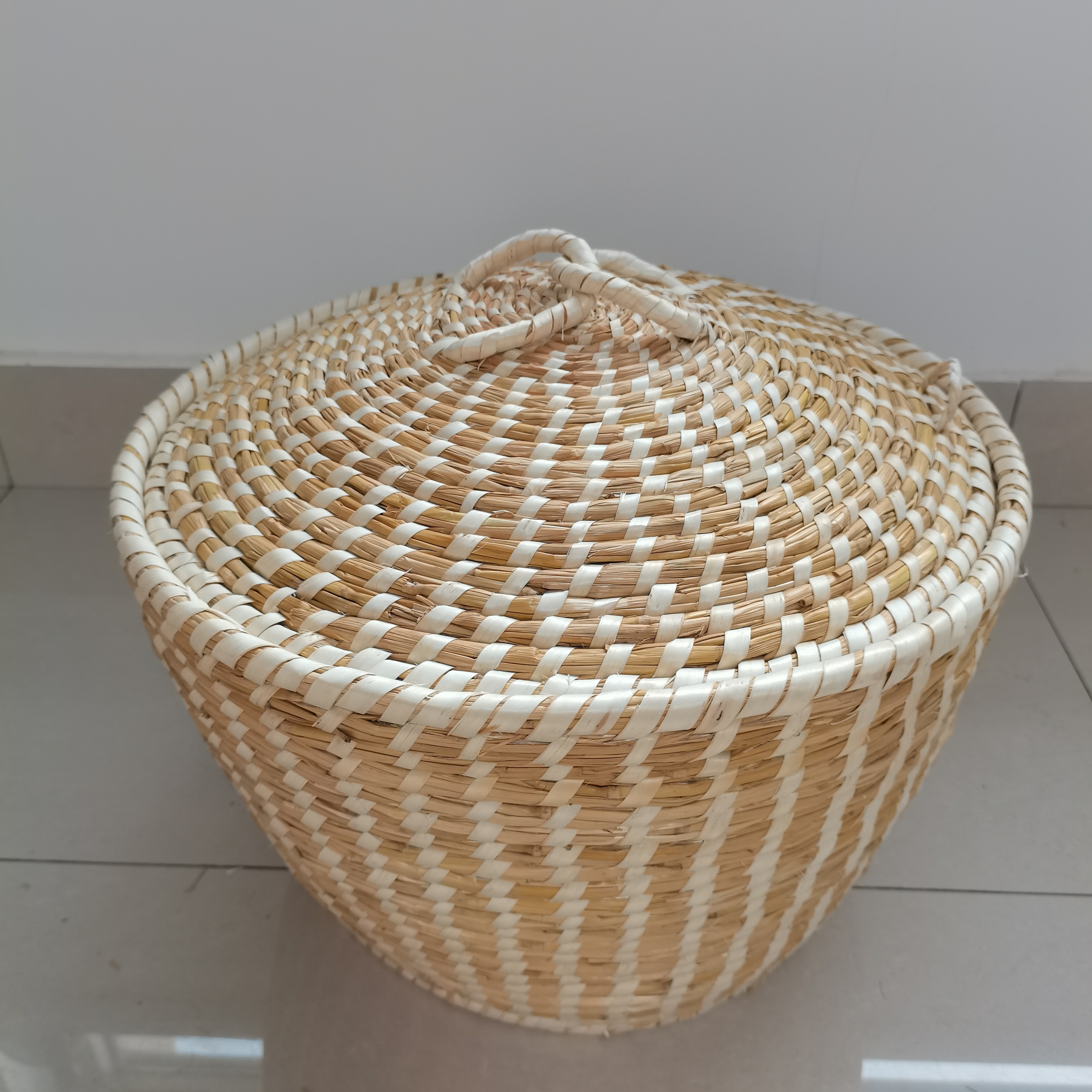 纯手工芦苇草编馒头筐家用收纳篮带盖保温筐包子大饼筐多用途馍筐