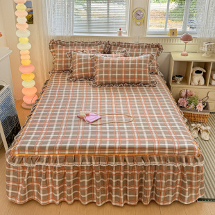 格子床单床笠套席梦思保护套1.8 韩版 全棉床裙床罩单件纯棉裙式