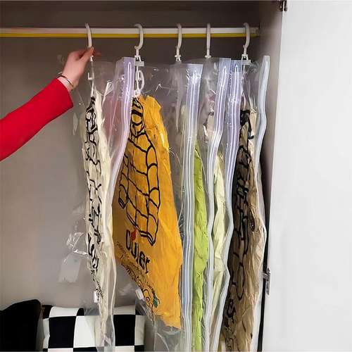 羽绒服真空压缩袋挂式透明羽绒服压缩袋抽空气真空袋家用衣柜整理