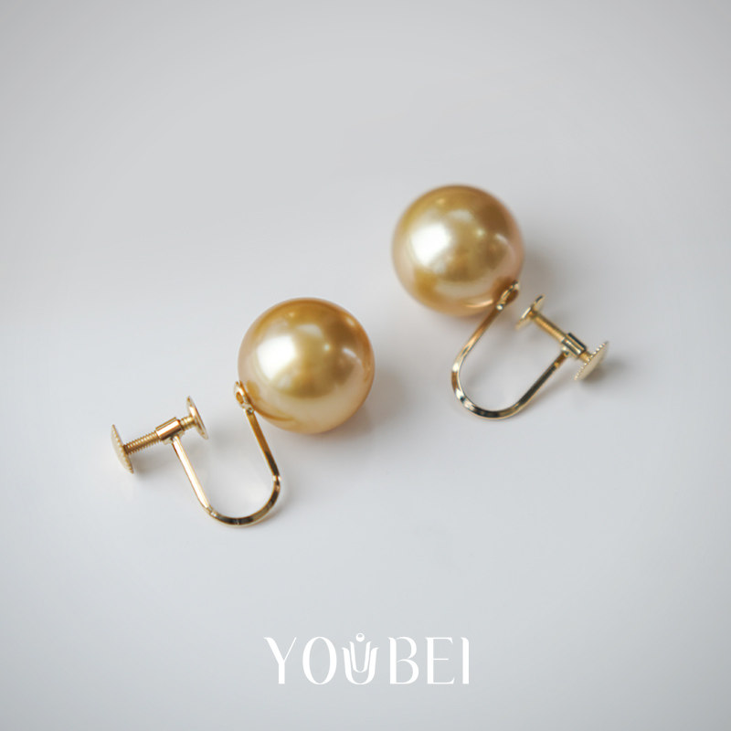 天然南洋金珠无耳洞耳夹18k金海水珍珠耳环耳饰螺旋可调节松紧