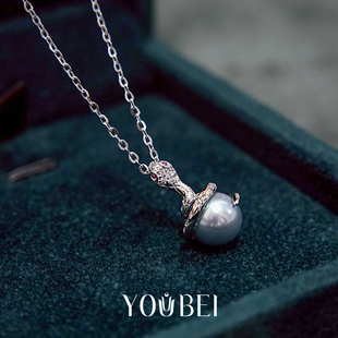 灵蛇。野性风akoya海水珍珠真多麻蓝灰色法老蛇项链吊坠纯银饰品