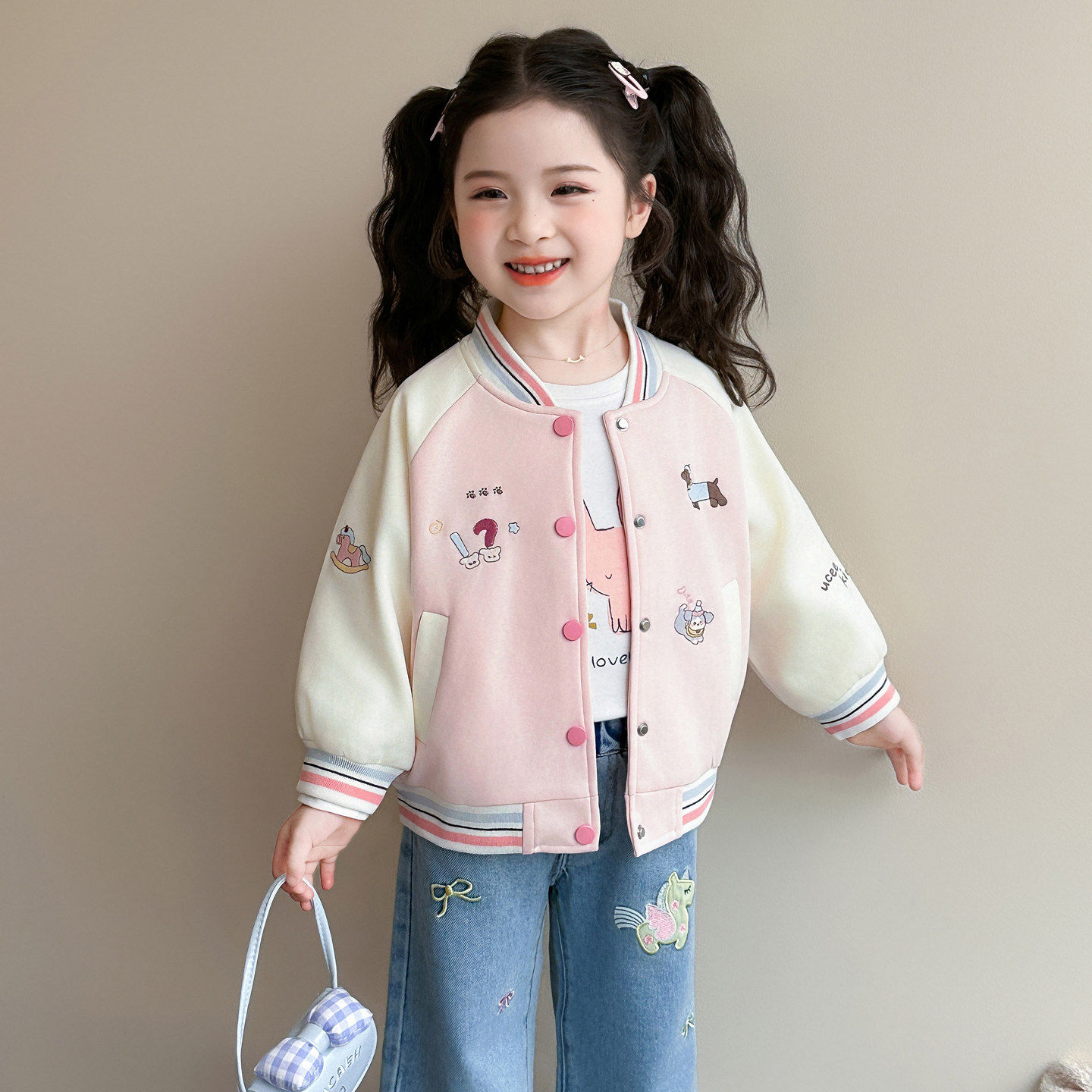 女童春装棒球服外套女宝宝公主衣服洋气卡通夹克上衣春季小童装潮