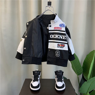 男童外套春秋款2025新款酷帅儿童夹克男孩秋装宝宝夹棉机车棒球服