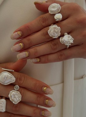 跨境热销巴洛克仿珍珠戒指 复古气质百搭异型不规则指环套装Rings