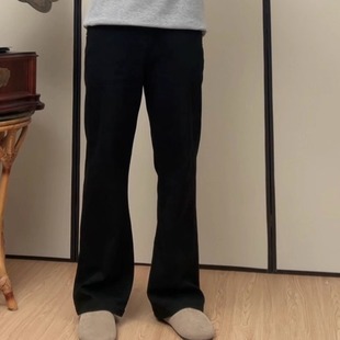 Ohdia毕业级私人订制莱卡弹力黑牛牛仔裤A字廓形直筒裤裤子